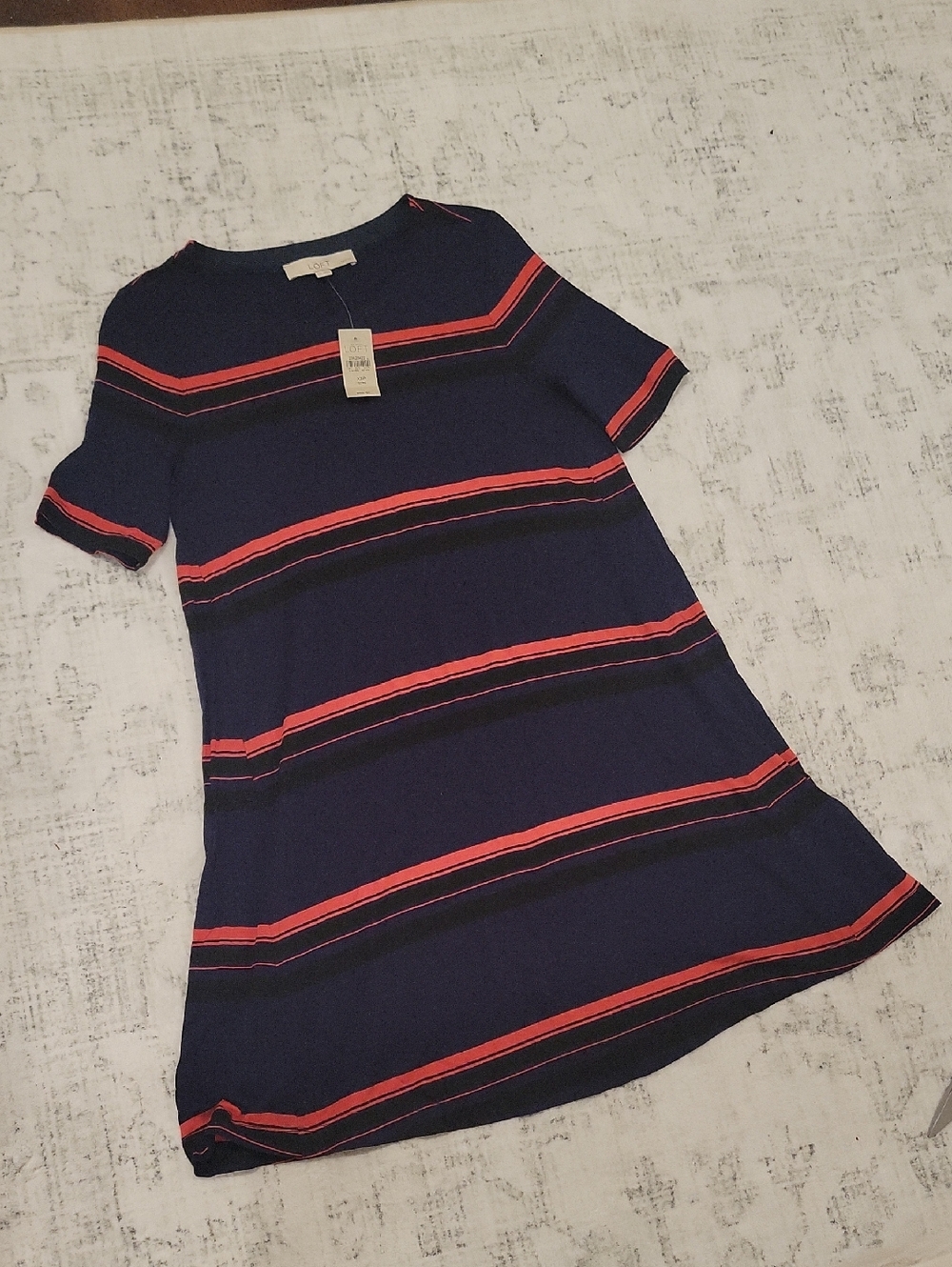 LOFT Navy Mini Dress with Red Stripes